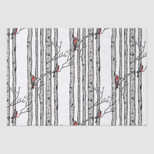 Rode en witte berkenbomen en rode kardinaalvogels tissuepapier (Voorkant)