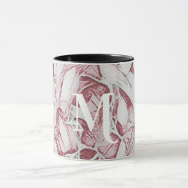 Rode en witte bloem monogram mok