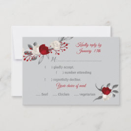 rode en witte bloemen botanische maaltijd keuze re RSVP kaartje