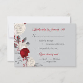 rode en witte bloemen botanische maaltijd keuze re RSVP kaartje