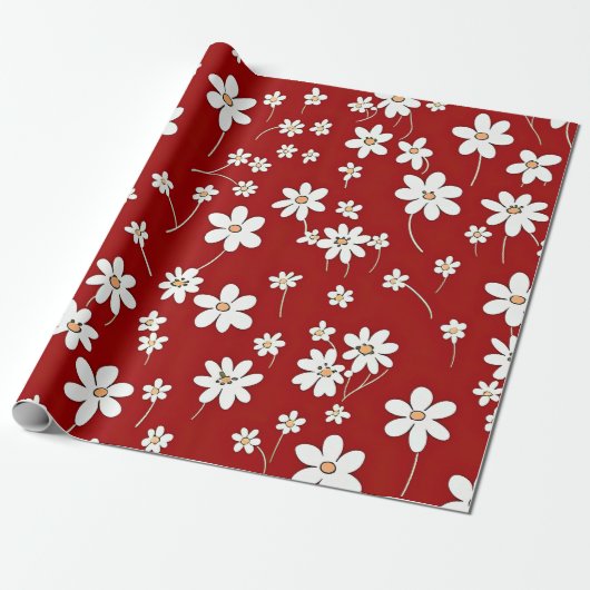 rode en witte bloemen cadeaupapier (Uitgerold)