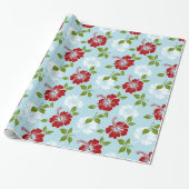 Rode en witte bloemen cadeaupapier (Uitgerold)