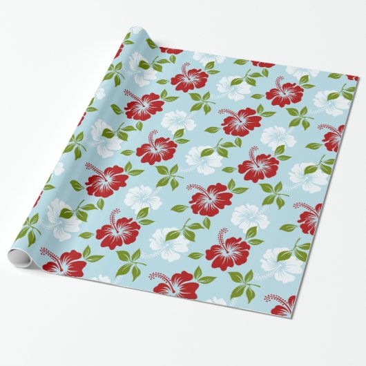 Rode en witte bloemen cadeaupapier (Uitgerold)