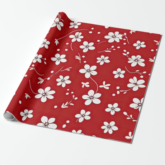rode en witte bloemen cadeaupapier (Uitgerold)
