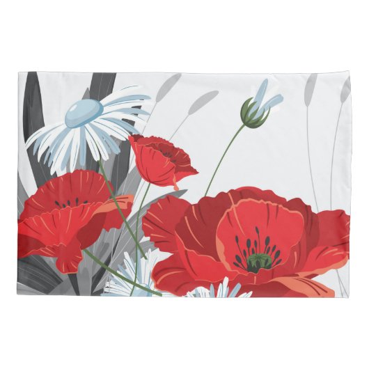 Rode en Witte Bloemen Dagen en papavers Kussensloop (Achterkant-Links)