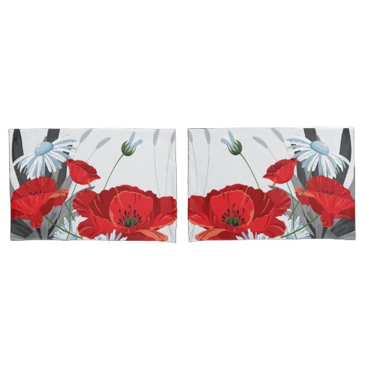 Rode en Witte Bloemen Dagen en papavers Kussensloop (Voorkant-Set)