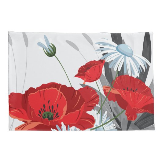 Rode en Witte Bloemen Dagen en papavers Kussensloop (Achterkant-Rechts)