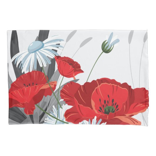 Rode en Witte Bloemen Dagen en papavers Kussensloop (Voorkant-Links)
