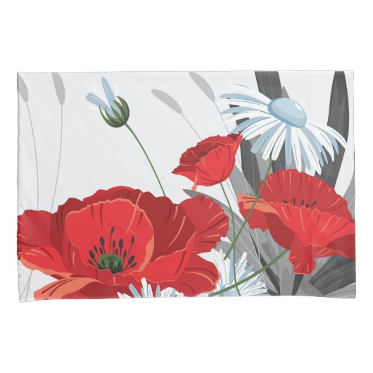 Rode en Witte Bloemen Dagen en papavers Kussensloop (Voorkant-Rechts)