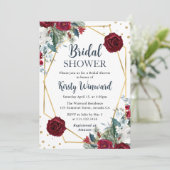 Rode en Witte Bloemen Frame Bruidsdouche Kaart (Staand voorkant)