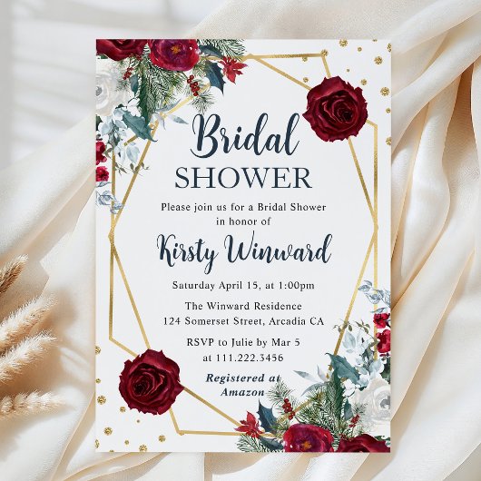 Rode en Witte Bloemen Frame Bruidsdouche Kaart