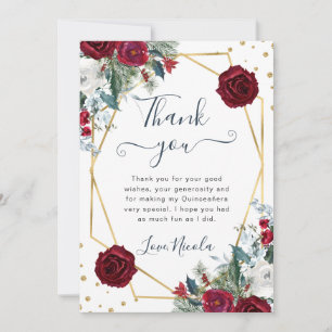 Rode en Witte Bloemen Frame Quinceanera Bedankkaart