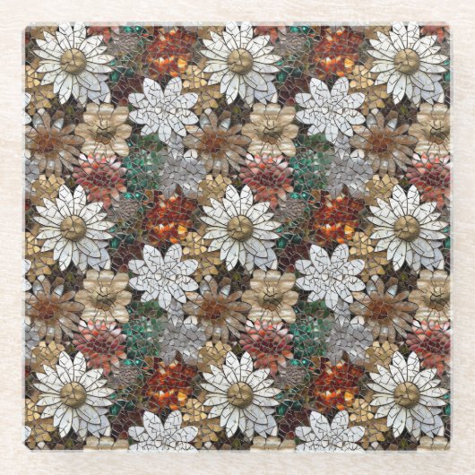 Rode en witte bloemen glazen onderzetter (Voorkant)