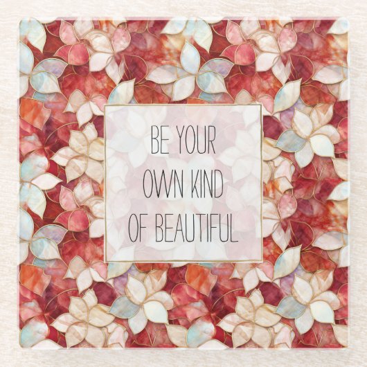 Rode en witte bloemen glazen onderzetter (Voorkant)