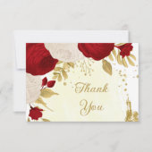rode en witte bloemen gouden botanische bruiloft bedankkaart (Voorkant)