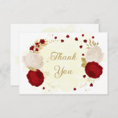 rode en witte bloemen gouden botanische bruiloft bedankkaart (Voorkant / Achterkant)