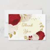 rode en witte bloemen gouden botanische bruiloft bedankkaart (Voorkant)