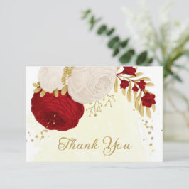 rode en witte bloemen gouden botanische bruiloft bedankkaart