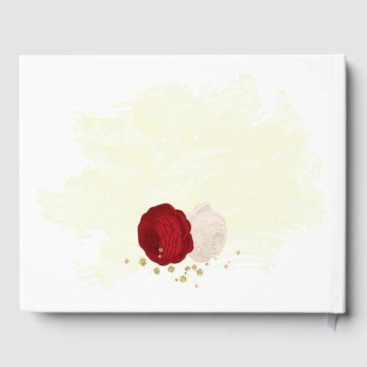 rode en witte bloemen gouden botanische bruiloft gastenboek (Achterkant)