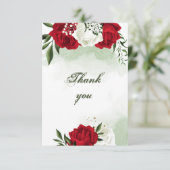 rode en witte bloemen groen bedankkaart (Staand voorkant)