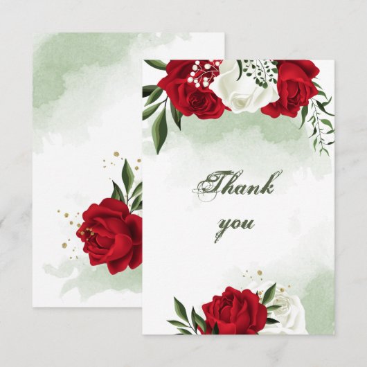 rode en witte bloemen groen bedankkaart (Voorkant / Achterkant)