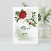 rode en witte bloemen groen bedankkaart (Staand voorkant)