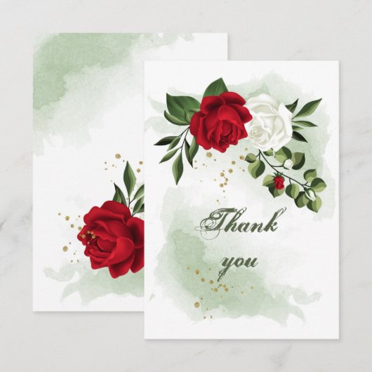 rode en witte bloemen groen bedankkaart (Voorkant / Achterkant)