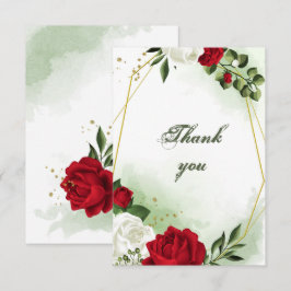 rode en witte bloemen groen goud geometrisch bedankkaart