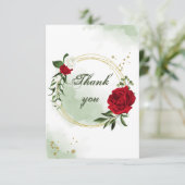 rode en witte bloemen groen gouden krans bedankkaart (Staand voorkant)