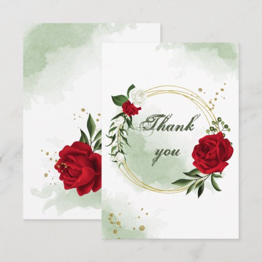 rode en witte bloemen groen gouden krans bedankkaart (Voorkant / Achterkant)