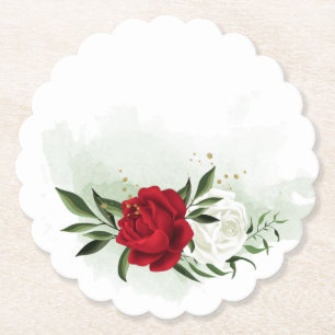 Rode en witte bloemen groen kartonnen onderzetters