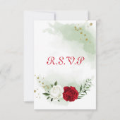 rode en witte bloemen groen RSVP kaartje (Achterkant)