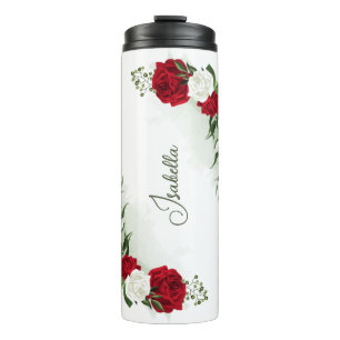 Rode en witte bloemen groene botanische thermosbeker