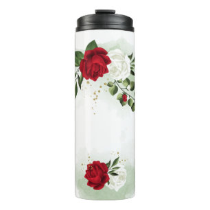 Rode en witte bloemen groene botanische thermosbeker