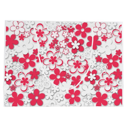 Rode en witte bloemen groot cadeauzakje (Achterkant)