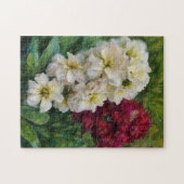 Rode en witte bloemen kunstpuzzel legpuzzel (Horizontaal)