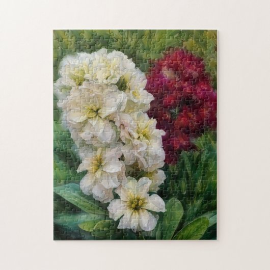 Rode en witte bloemen kunstpuzzel legpuzzel (Verticaal)