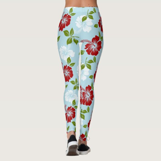 Rode en witte bloemen leggings (Achterkant)