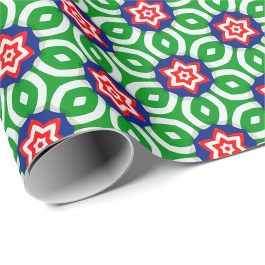 Rode en witte bloemen met groen blad Patroon Cadeaupapier (Rol Hoek)