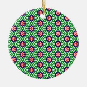 Rode en witte bloemen met groen blad Patroon Keramisch Ornament