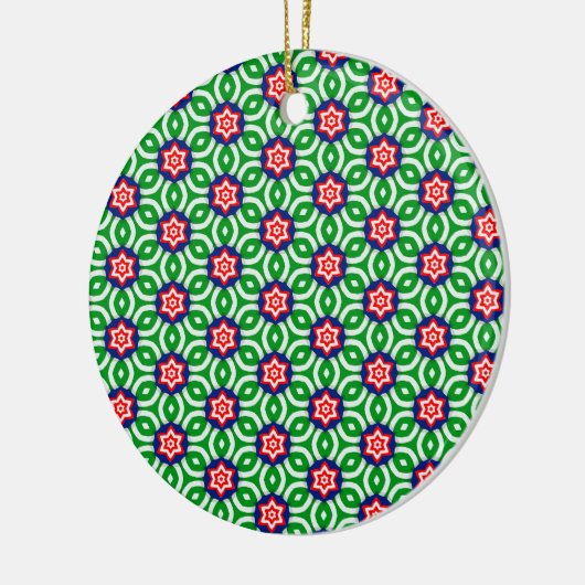 Rode en witte bloemen met groen blad Patroon Keramisch Ornament (Links)