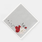 rode en witte bloemen op grijze achtergrond bruilo servet (Hoek)