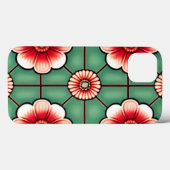 Rode en witte bloemen op groene Tegels Case-Mate iPhone Case (Achterkant (horizontaal))