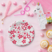 Rode en witte bloemen papieren bordje (Feest)