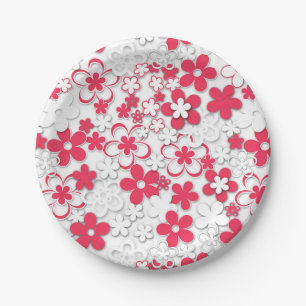 Rode en witte bloemen papieren bordje