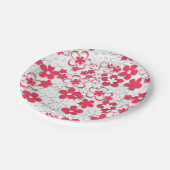 Rode en witte bloemen papieren bordje (Gekanteld)