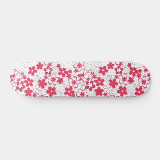 Rode en witte bloemen persoonlijk skateboard (Horizontaal)