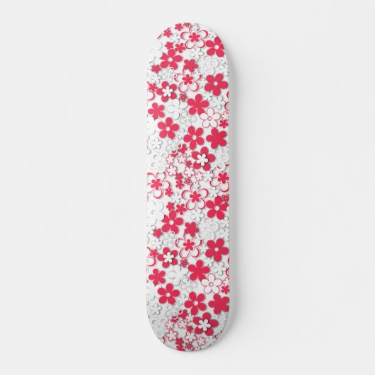 Rode en witte bloemen persoonlijk skateboard (Voorkant)