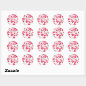 Rode en witte bloemen ronde sticker (Vel)