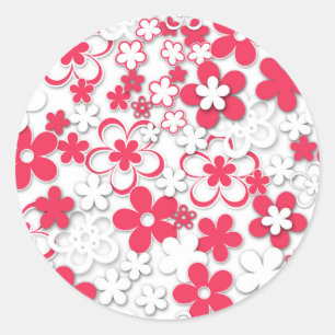 Rode en witte bloemen ronde sticker